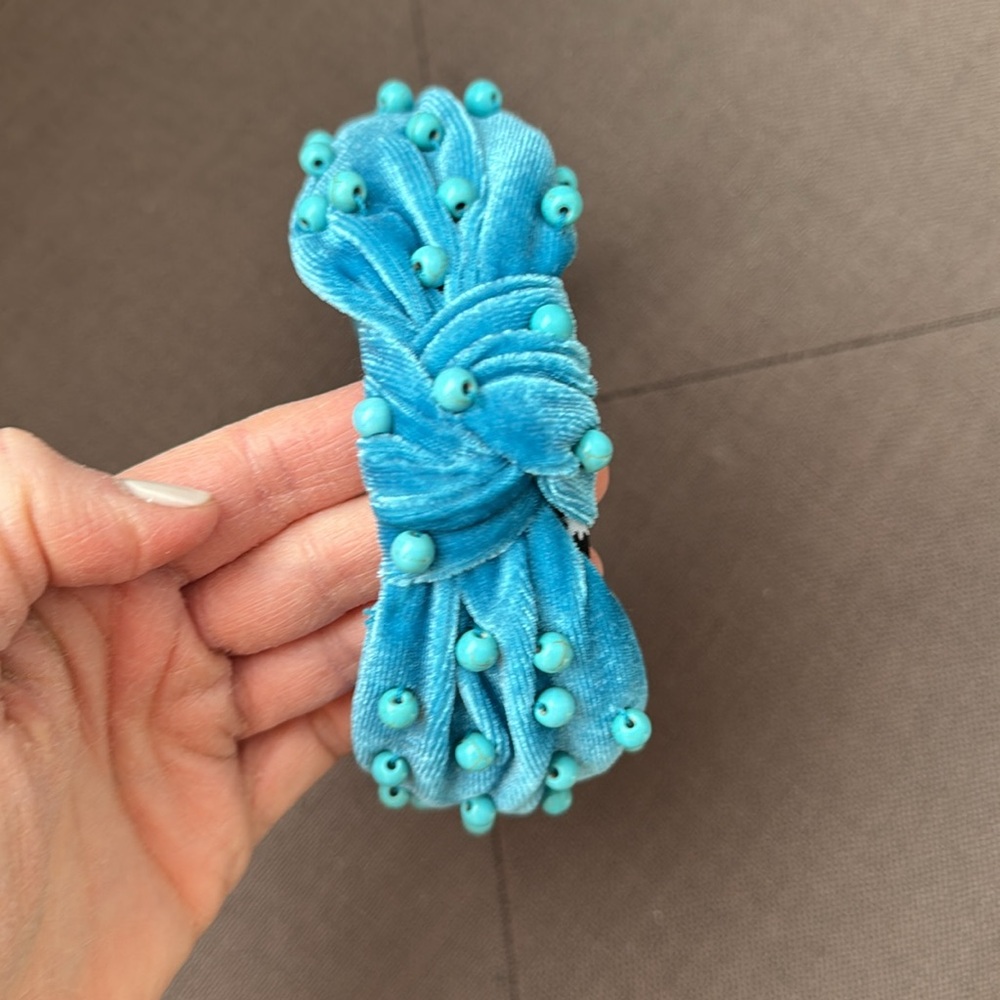 Turquoise Velvet Beaded Headband - Picture 4 of 6